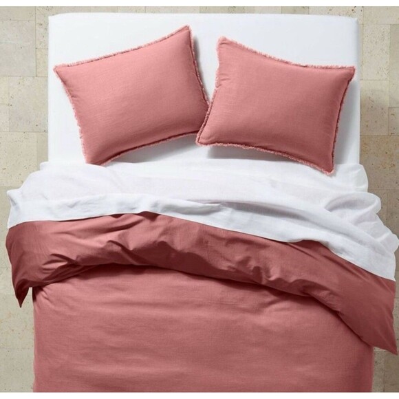 King Heavyweight Linen Blend Duvet & Sham Set Rose - Casaluna NEW - Picture 6 of 9